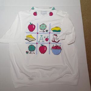 Haband Womens NEW w/Tags Whimsical White Short Sleeve Top w/Fruit - sz. L